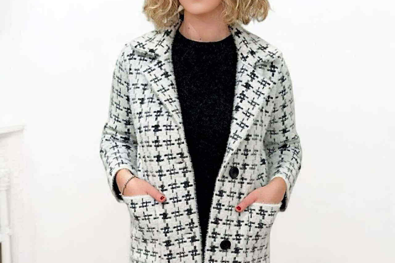 White Cross-Hatch Coat