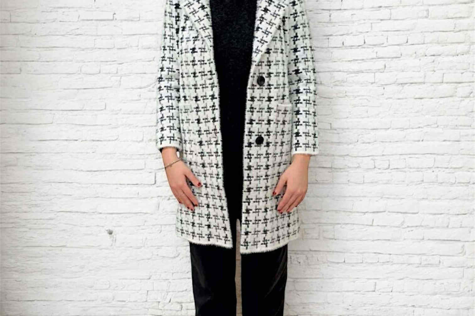 White Cross-Hatch Coat