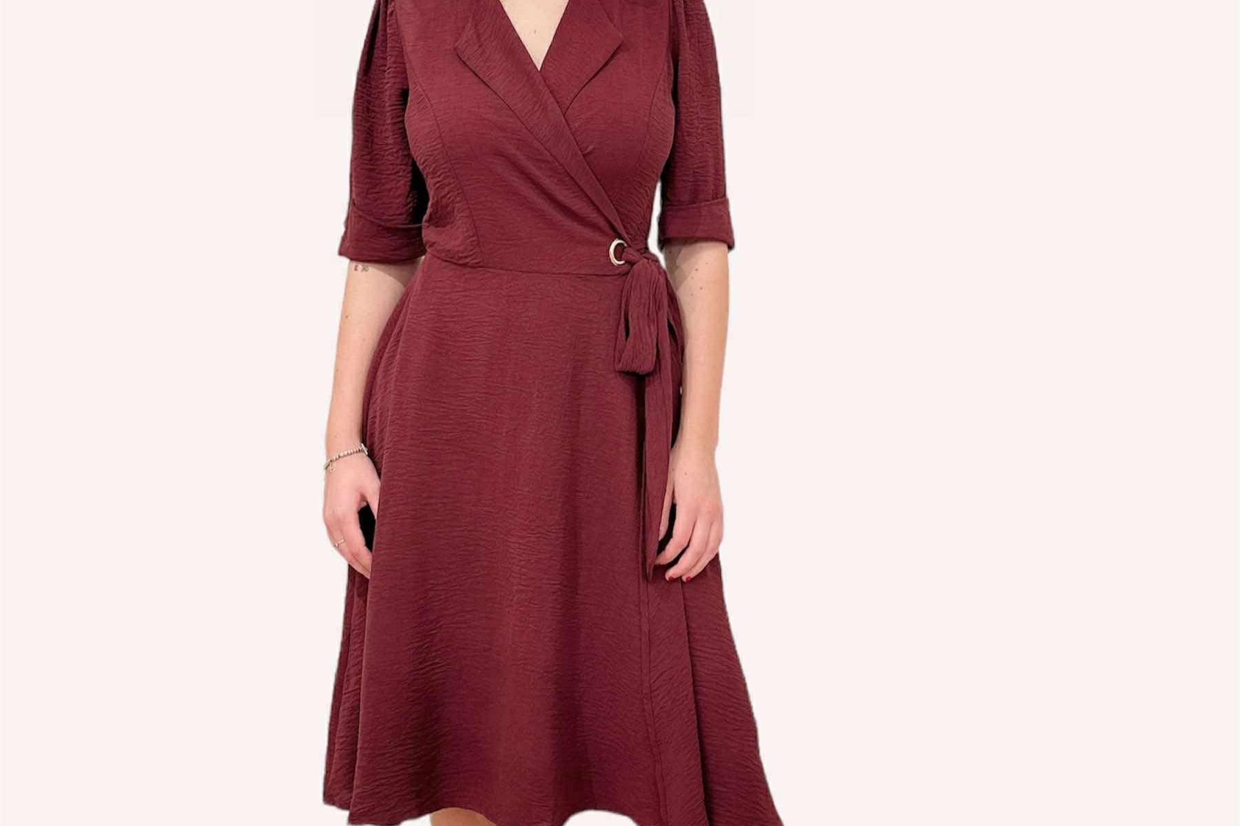 Zi Signature Wrap Dress (Wine Red)