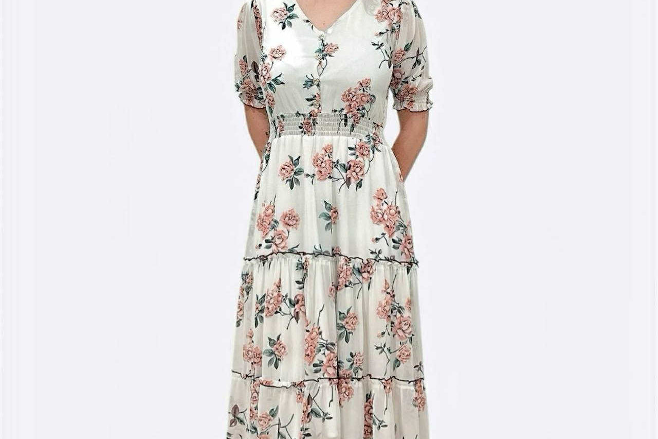 Royal Sage & Roses Dress