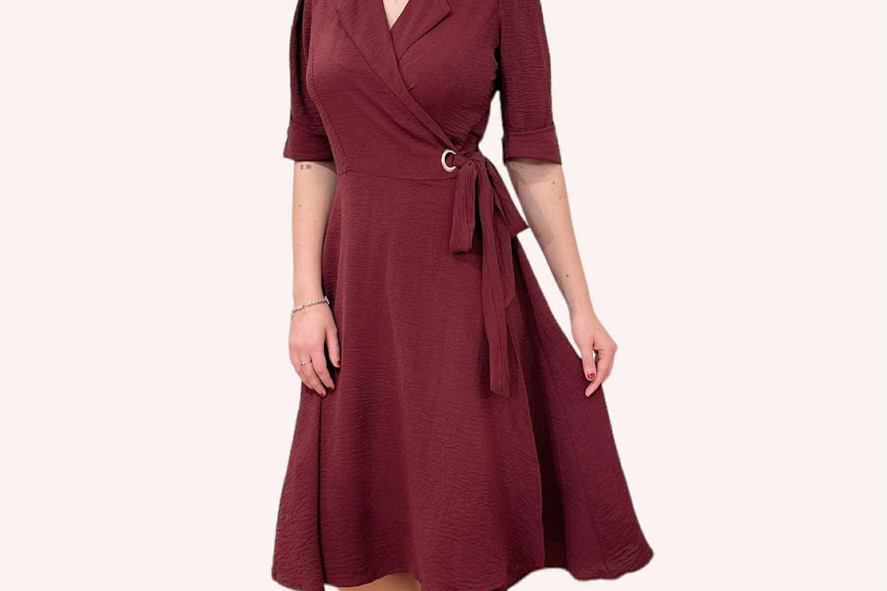 Zi Signature Wrap Dress (Wine Red)